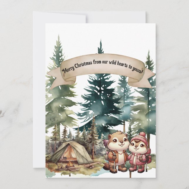 Tarjeta Festiva Navidades de aventuras al aire libre con pareja de (Anverso)