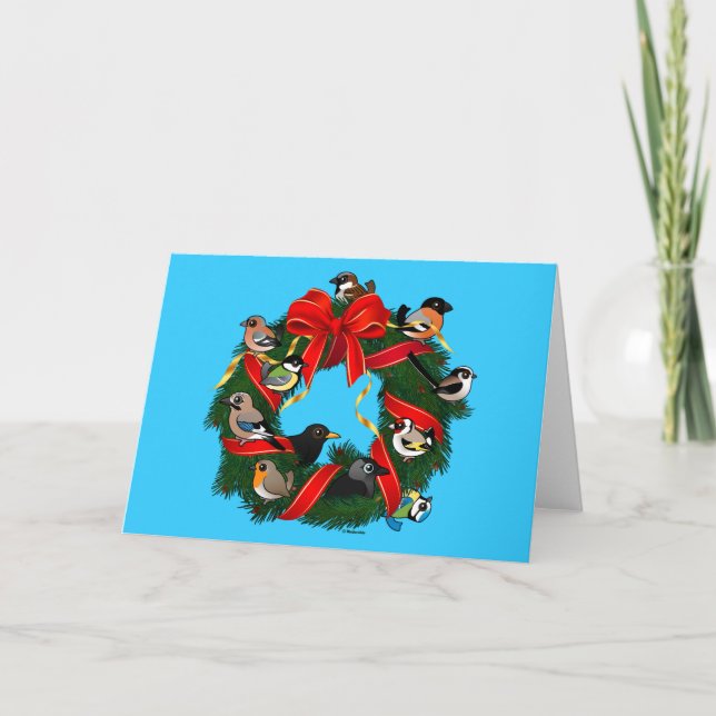 Tarjeta Festiva Navidades de Aves Jardín Europeos Birdorables Wrea (Anverso)