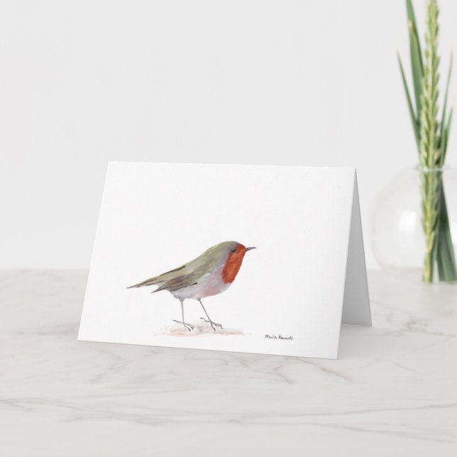 Tarjeta Festiva Navidades de aves Robin Invernal (Anverso)