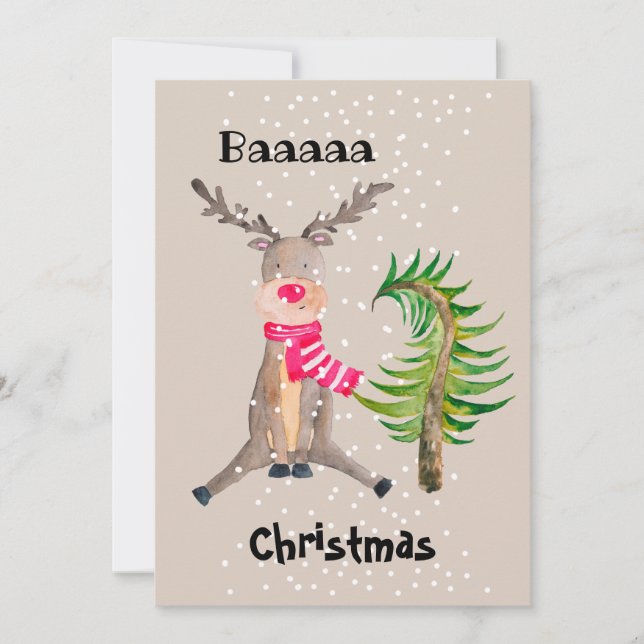 Tarjeta Festiva Navidades de Baaaa Reindeo acuarela (Anverso)