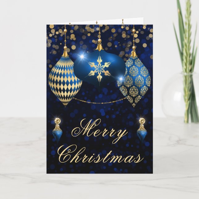 Tarjeta Festiva Navidades de balcanes del Purpurina Royal Blue & G (Anverso)