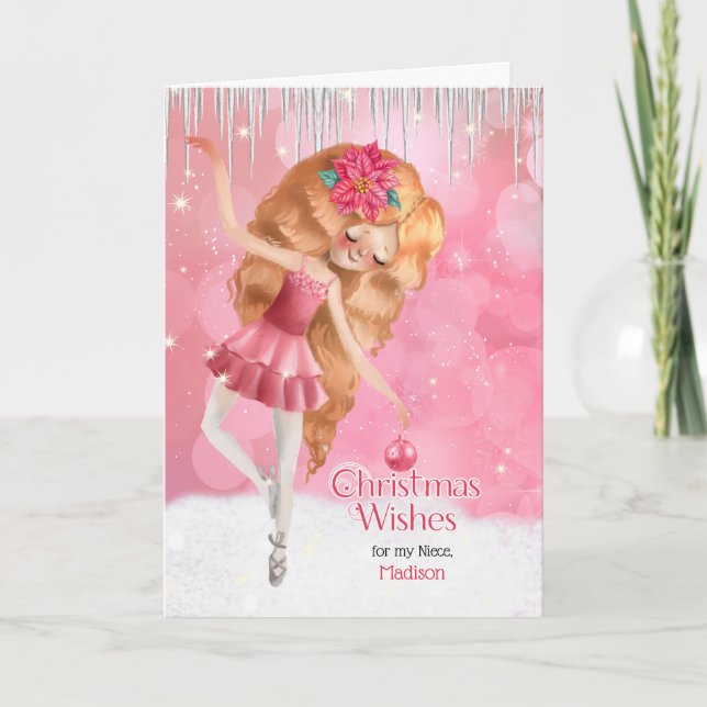 Tarjeta Festiva navidades de Ballerina Rosa para la joven sobrina (Anverso)