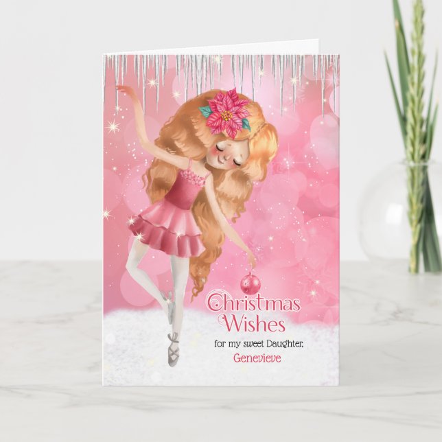 Tarjeta Festiva navidades de Ballerina Rosa por Hija Joven (Anverso)