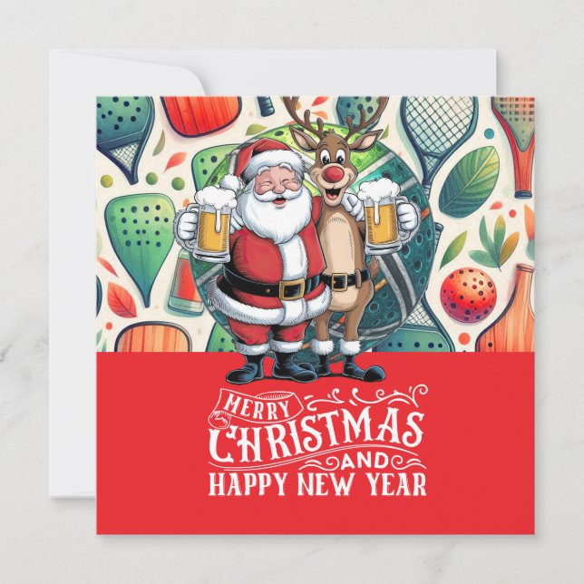Tarjeta Festiva Navidades de baloncesto con la temática de Santa C (Anverso)