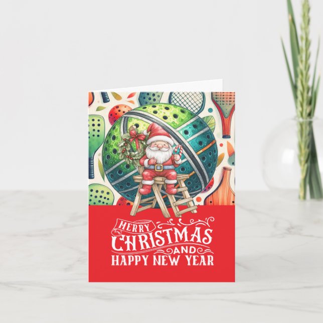 Tarjeta Festiva Navidades de baloncesto con la temática de Santa C (Anverso)