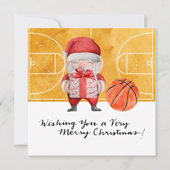 Tarjeta Festiva Navidades de baloncesto con Santa Claus (Anverso)
