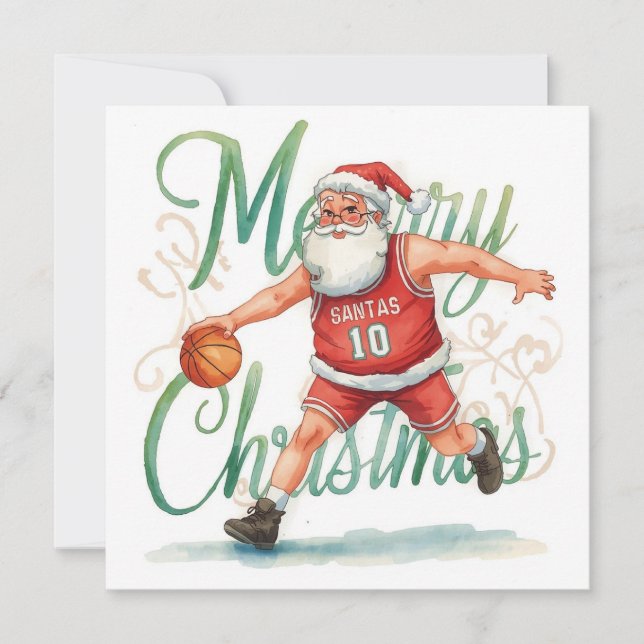 Tarjeta Festiva Navidades de baloncesto de Santa Claus juegan (Anverso)