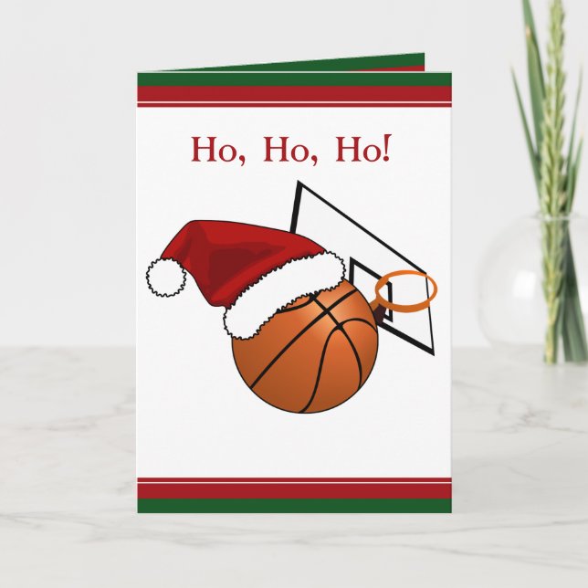 Tarjeta Festiva Navidades de baloncesto y arbusto (Anverso)