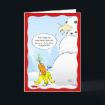 Tarjeta Festiva navidades de Banana Karate 2023 se burlan de Snowm<br><div class="desc">¿Buscas Navidades divertidos con ideas de tarjetas que puedas enviar a tu familia y amigos? Aquí hay un diseño único y divertidísimo de tarjetas de vacaciones con arte original de Raphaela Wilson. El ilustracion divertido representa un plátano pelado atascado en la cara del muñeco de nieve helado, puesto por una...</div>
