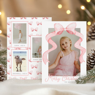 Tarjeta Festiva Navidades de banda de cinta rosada de color de agu