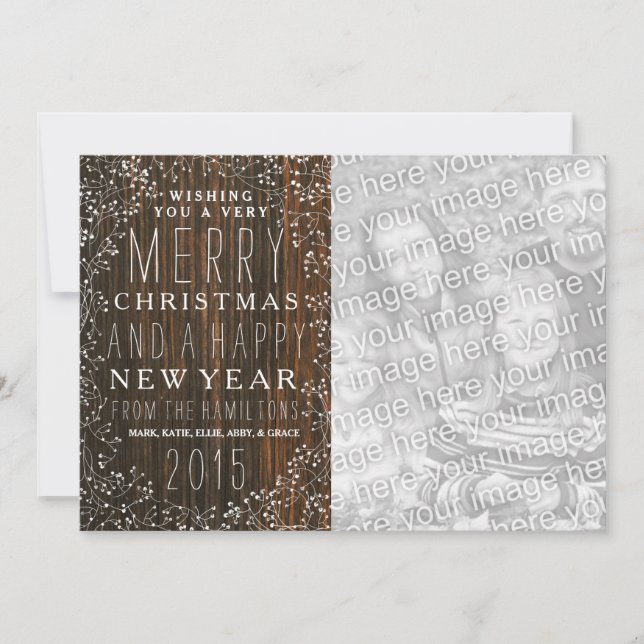 Tarjeta Festiva Navidades de Barnwood + Baby's Breath Photo (Anverso)