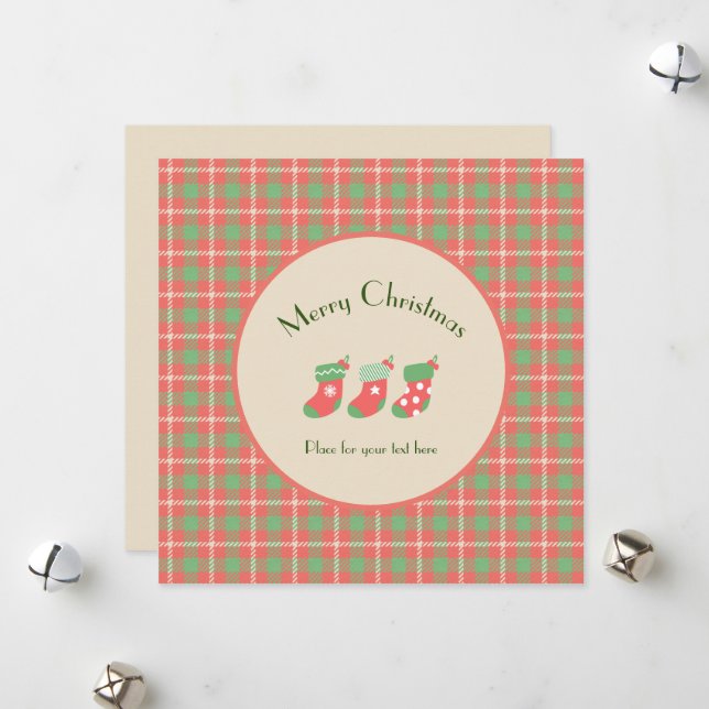 Tarjeta Festiva Navidades de base roja de Plaid (Anverso/Reverso In Situ)