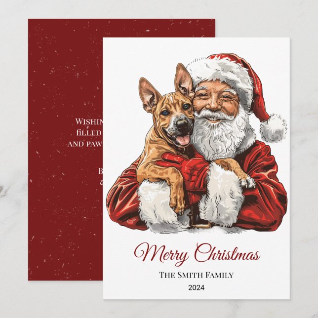 Tarjeta Festiva Navidades de Basenji Dog Santa Claus (Anverso / Reverso)
