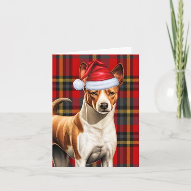 Tarjeta Festiva Navidades de Basenji Perro Red Green Navidades de  (Anverso)