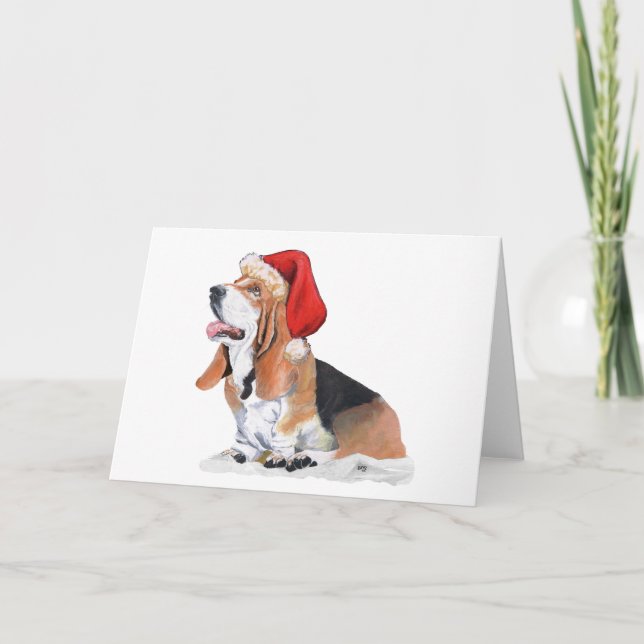 Tarjeta Festiva Navidades de Basset Hound (Anverso)