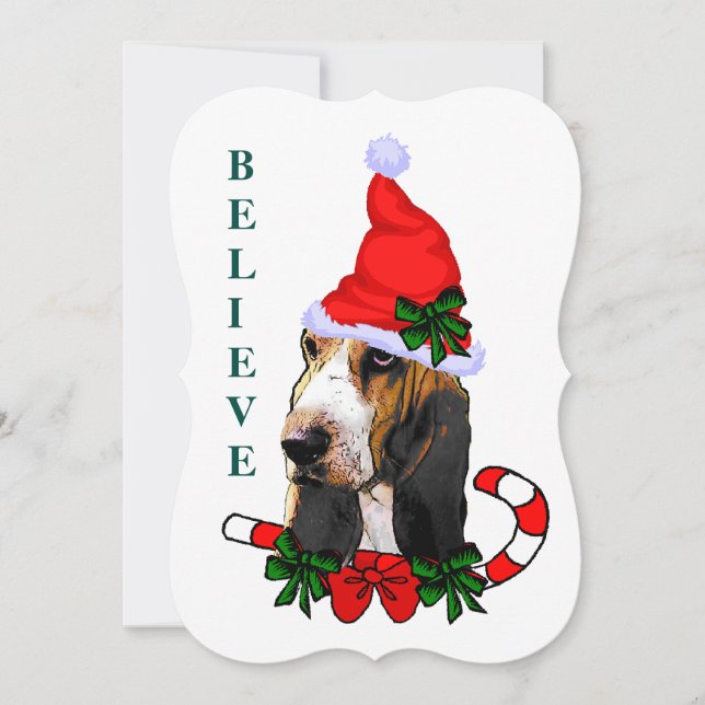 Tarjeta Festiva Navidades de Basset Hound (Anverso)
