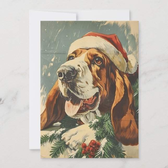 Tarjeta Festiva Navidades de Basset Hound (Anverso)