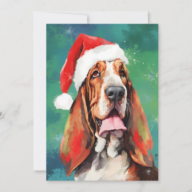 Tarjeta Festiva Navidades de Basset Hound pinchan arte de pintura (Anverso)
