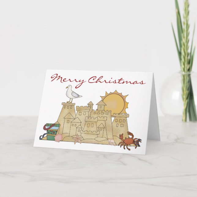 Tarjeta Festiva Navidades de Beach Sandcastle (Anverso)