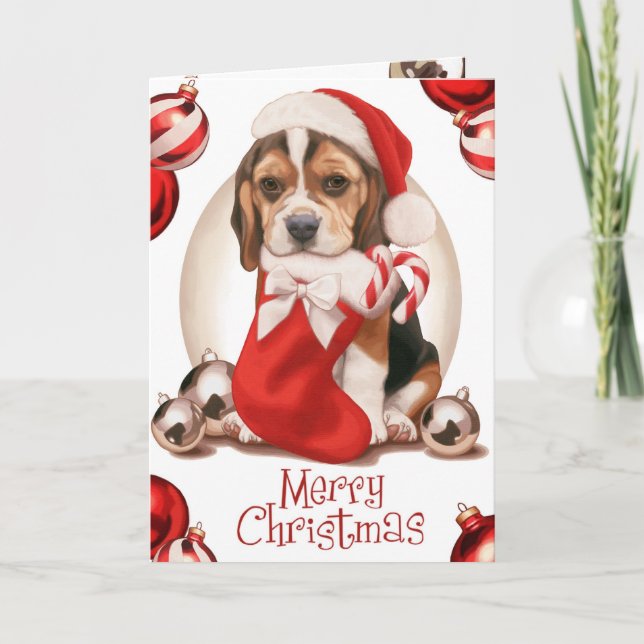 Tarjeta Festiva Navidades de Beagle Puppy (Anverso)