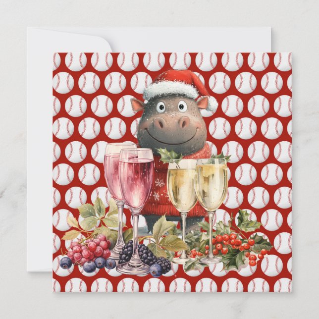Tarjeta Festiva Navidades de béisbol con Hippo (Anverso)