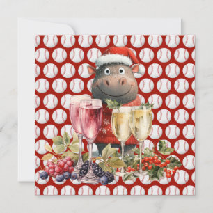 Tarjeta Festiva Navidades de béisbol con Hippo