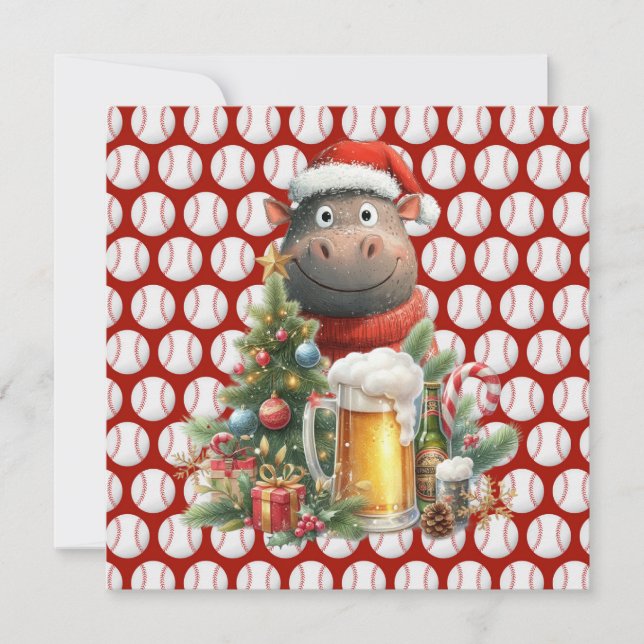 Tarjeta Festiva Navidades de béisbol con Hippo (Anverso)