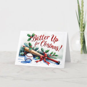 Tarjeta Festiva Navidades de béisbol con la temática ¡Batter Up fo