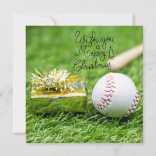 Tarjeta Festiva Navidades de béisbol con regalos y pelotas