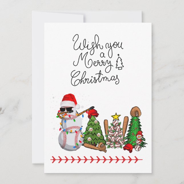 Tarjeta Festiva Navidades de béisbol con regalos y pelotas (Anverso)