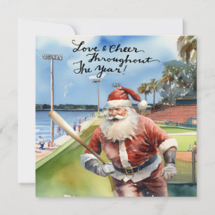 Tarjeta Festiva Navidades de béisbol con Santa Claus