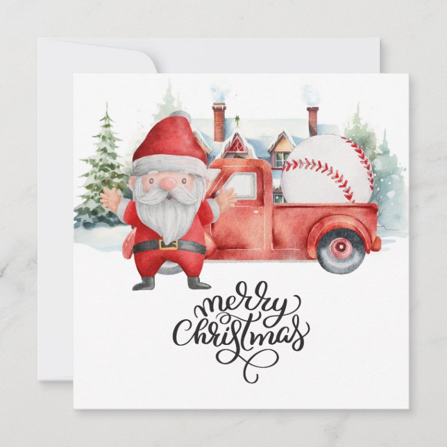 Tarjeta Festiva Navidades de béisbol con Santa Claus (Anverso)