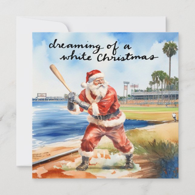 Tarjeta Festiva Navidades de béisbol con Santa Claus (Anverso)