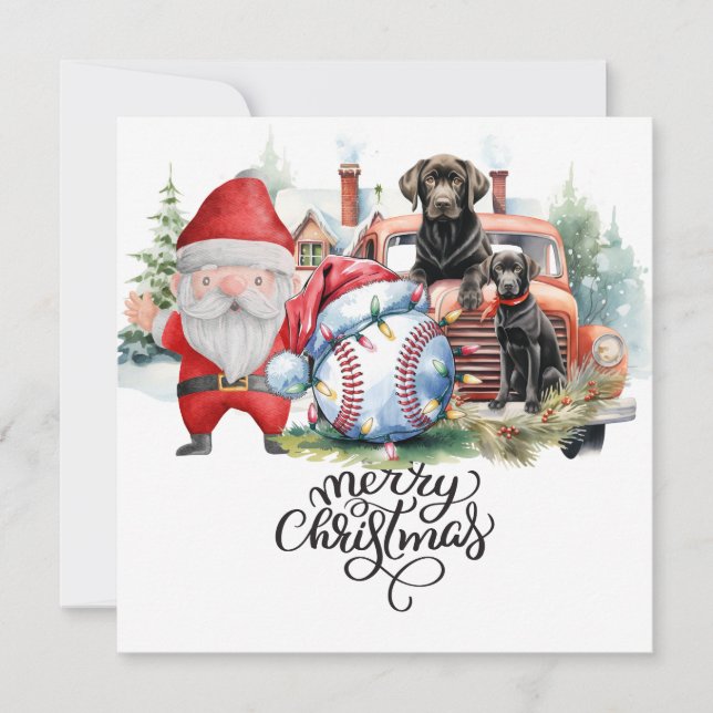 Tarjeta Festiva Navidades de béisbol con Santa Claus (Anverso)