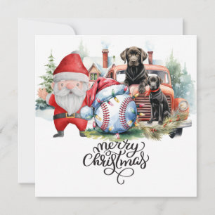Tarjeta Festiva Navidades de béisbol con Santa Claus