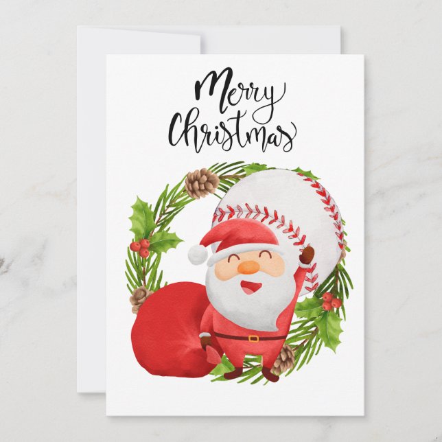 Tarjeta Festiva Navidades de béisbol con Santa Claus para jugadore (Anverso)