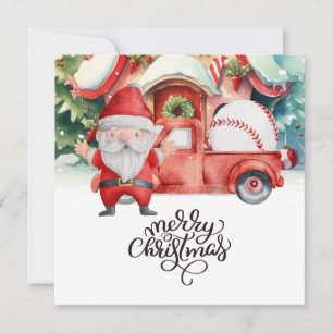 Tarjeta Festiva Navidades de béisbol con Santa Claus y Snowman