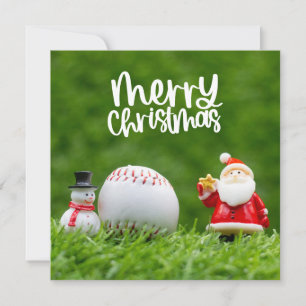 Tarjeta Festiva Navidades de béisbol con Santa Claus y Snowman