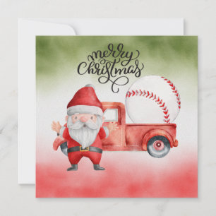 Tarjeta Festiva Navidades de béisbol con Santa Claus y Snowman