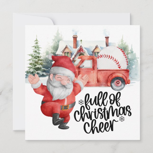 Tarjeta Festiva Navidades de béisbol con Santa Claus y Snowman (Anverso)
