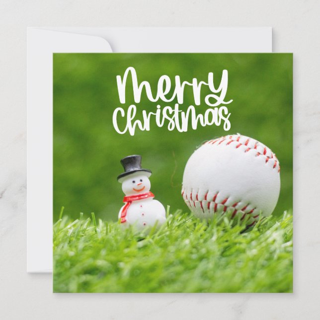 Tarjeta Festiva Navidades de béisbol con Snowman en verde (Anverso)