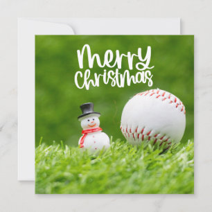 Tarjeta Festiva Navidades de béisbol con Snowman en verde