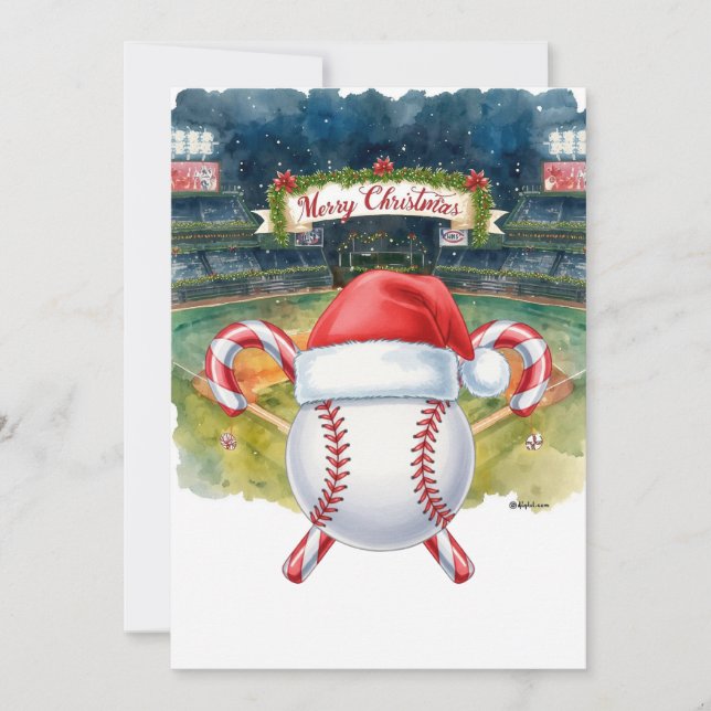 Tarjeta Festiva Navidades de béisbol en el estadio (Anverso)