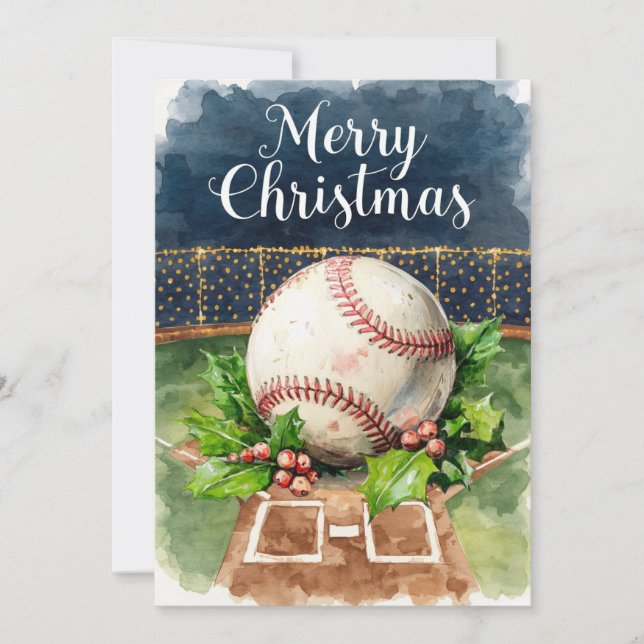 Tarjeta Festiva Navidades de béisbol en el estadio (Anverso)