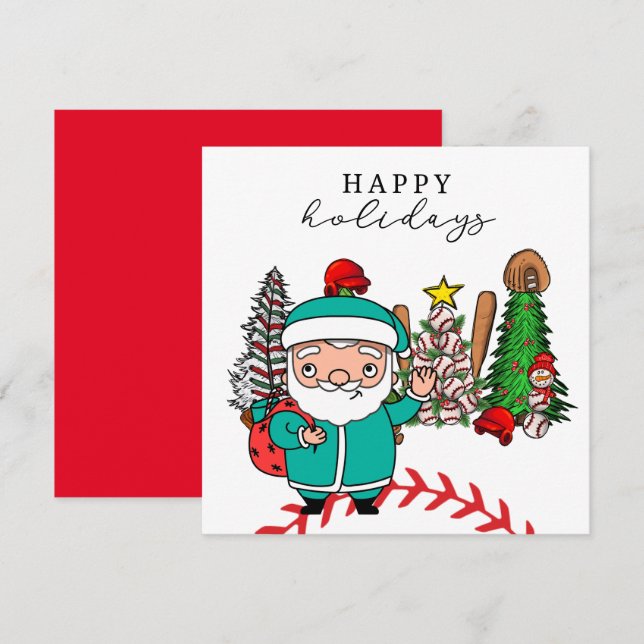 Tarjeta Festiva Navidades de Béisbol Felices Fiestas para Jugador (Anverso / Reverso)