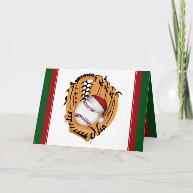 Tarjeta Festiva Navidades de Béisbol Mitt y Ball (Anverso)