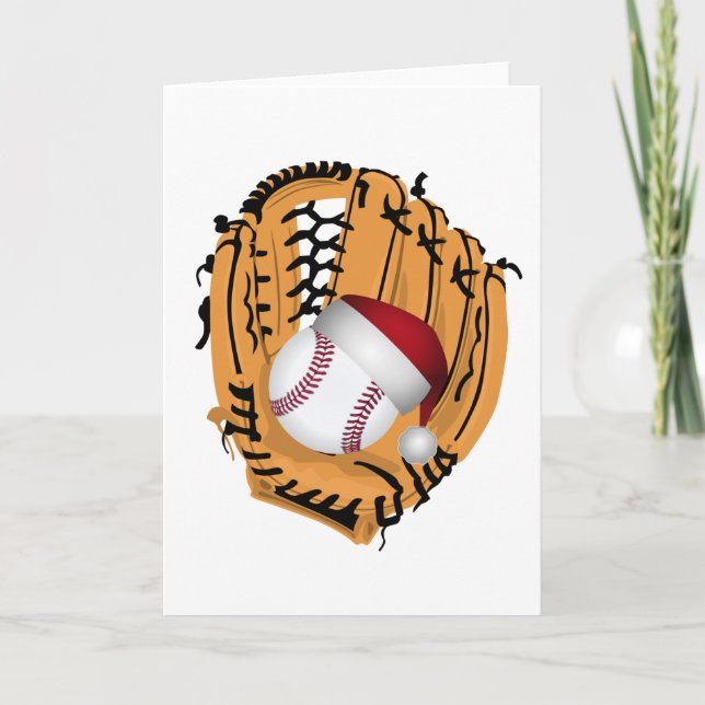 Tarjeta Festiva Navidades de Béisbol Mitt y Ball (Anverso)