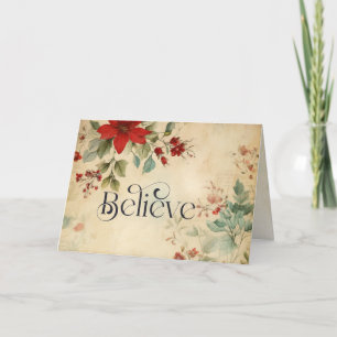 Tarjeta Festiva navidades de "Believe" Vintage Poinsettia Biblia V