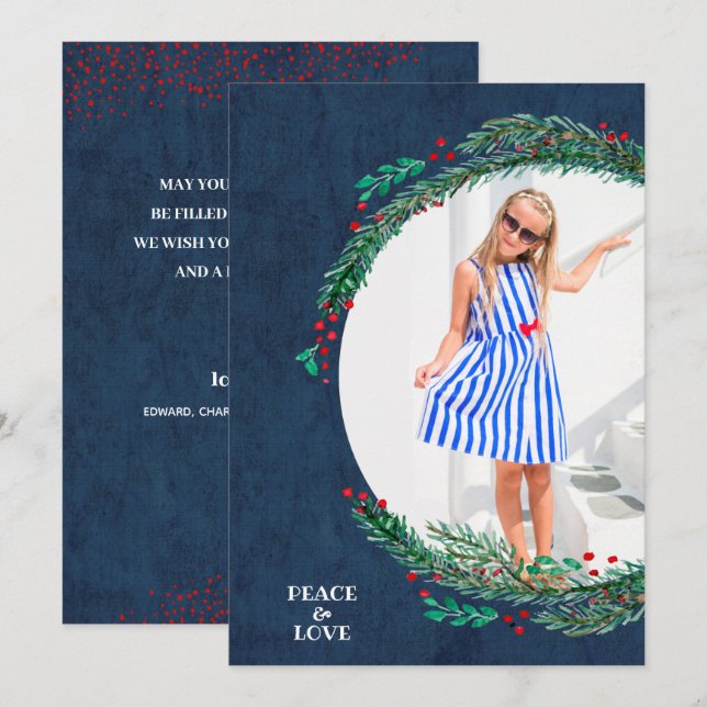 Tarjeta Festiva Navidades de Berries Pine Wreath (Anverso / Reverso)