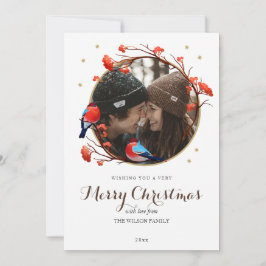 Tarjeta Festiva Navidades de Berries Wreath de los pequeños Robin 